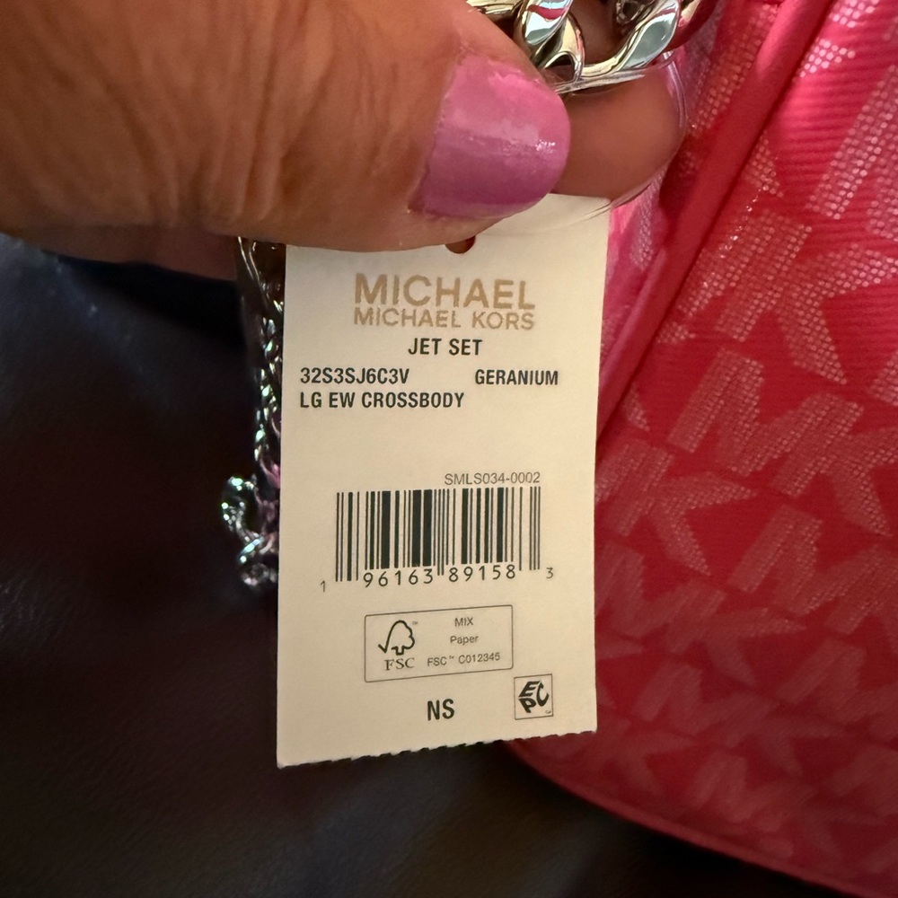 Michael Kors Geranium Jet Set Nylon Crossbody Bag Signature Logo NWT - Picture 6 of 6